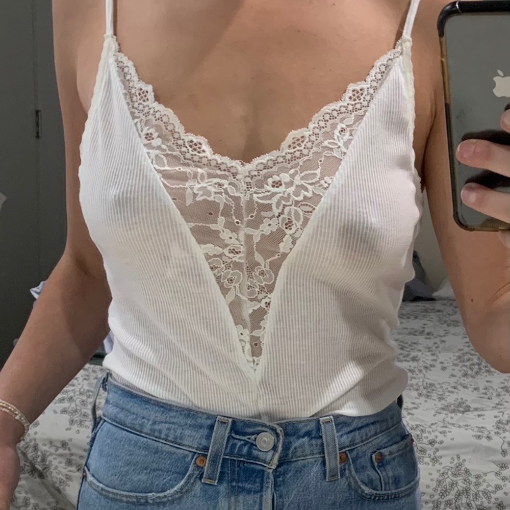 Lace front white tank top